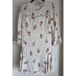 Shoshanna Floral Dress Size 4 Long Sleeve White Viscose Polyester Blend